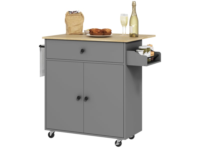  Desserte de cuisine avec plateau rabattable tiroir et placard gris et chêne 106x42x87 cm  - Conforama A