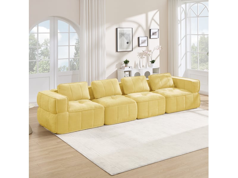 Canapé modulaire 4 places sans structure en mousse 32d, assise profonde et base antidérapante en polyester jaune - Conforama D