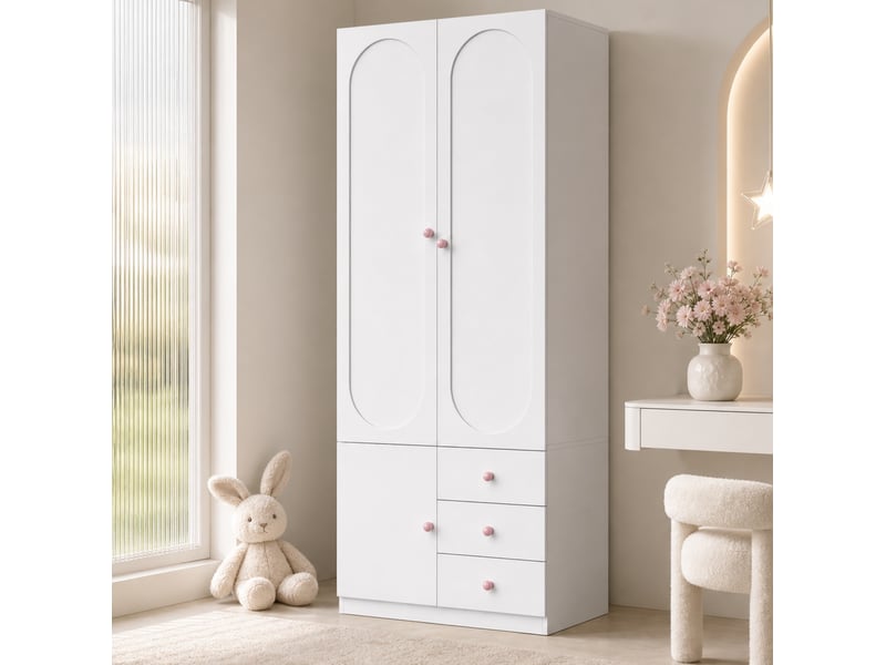  Armoire enfant tcqpz 80 x 50 x 200 cm avec penderie 3 tiroirs rangement mdf blanc  - Conforama B