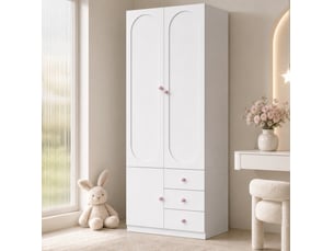 Armoire enfant tcqpz 80 x 50 x 200 cm avec penderie 3 tiroirs rangement mdf blanc