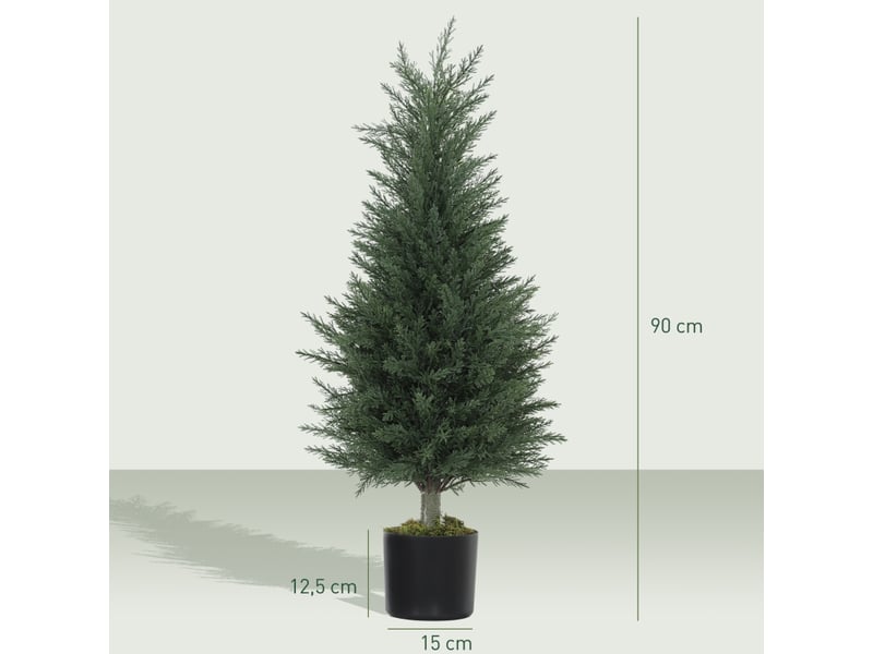  Plante artificielle lot de 2 cyprès résistants aux uv pour intérieur et extérieur en polyéthylène vert ø40 × 90 cm  - Conforama D