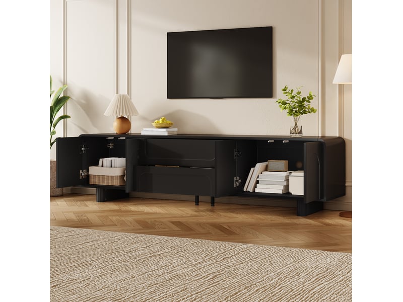  Meuble tv 180 x 40 x 46 cm noir, 4 portes, 2 tiroirs et passe-câbles  - Conforama E