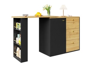 Table bar 138-204x39x104 cm noire en mdf, pivotante à 360°, extensible, rangement intégré pour cuisine