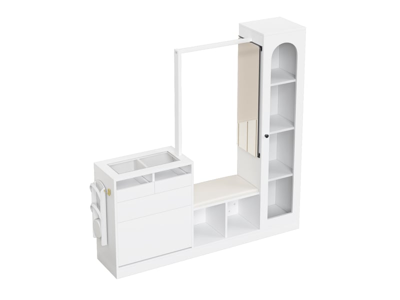 Portemanteau avec banc et rangement 163 cm en panneau de particules blanc - Conforama W