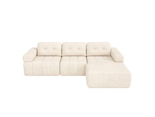 Canapé d’angle modulable 4 places en chenille beige, 258 × 165 × 79 cm