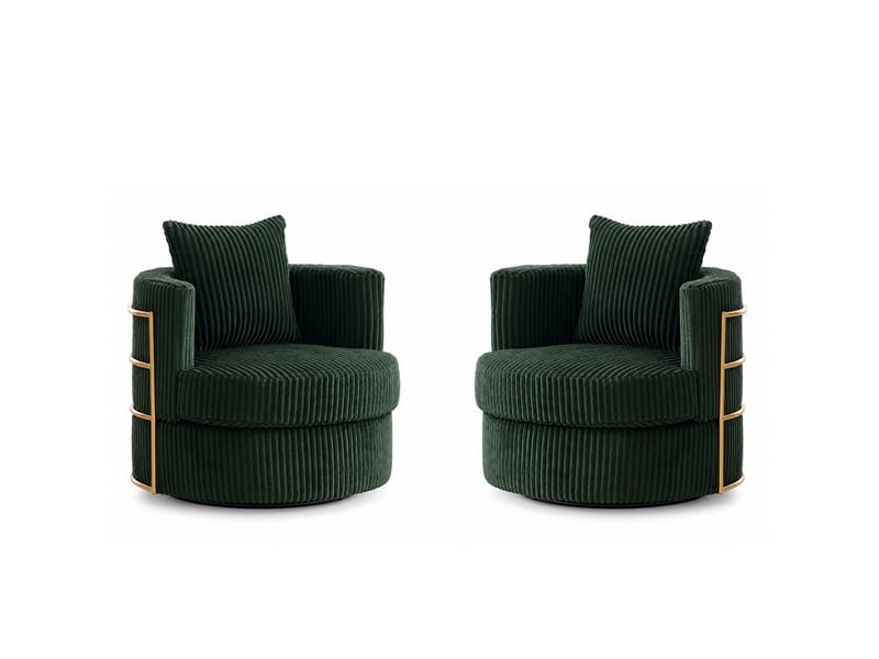  Lot de 2 fauteuils pivotants 360° en velours côtelé avec rangement, vert émeraude, 76 x 79 x 78 cm Fay Lum - Conforama A