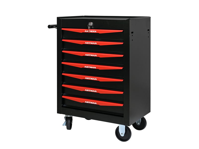 Armoire à outils mobile 7 tiroirs 60 x 33 x 77,5 cm noir et rouge, acier avec roulettes et serrure - Conforama A