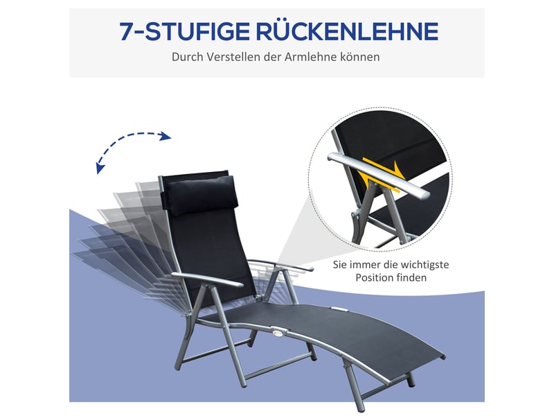  Bain de soleil pliable,137x63,5x100,5 cm,dossier réglable 5 positions,métal,noir  - Conforama D