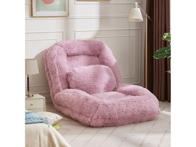 Fauteuil de sol réglable 5 positions rose en tissu, avec coussin, convertible en couchage 1 place confortable  - Conforama E