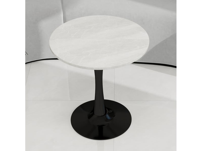  Table basse ronde 70x70x72cm style moderne du milieu du siècle, pieds hauts, marbre reconstitué, noir et blanc  - Conforama D