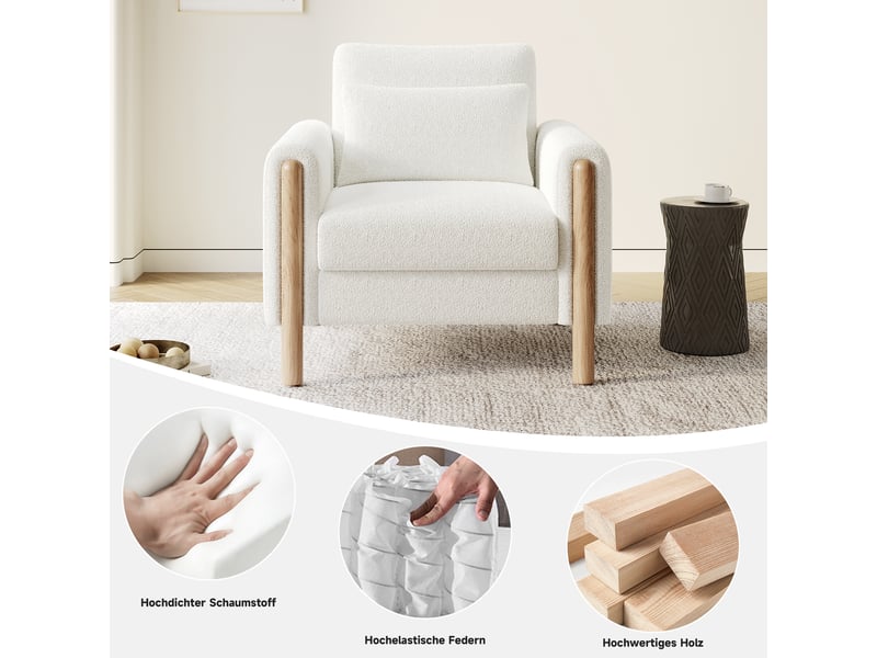  Fauteuil moderne 1 place, blanc, accoudoirs, coussin épais, rembourré confortable  - Conforama B