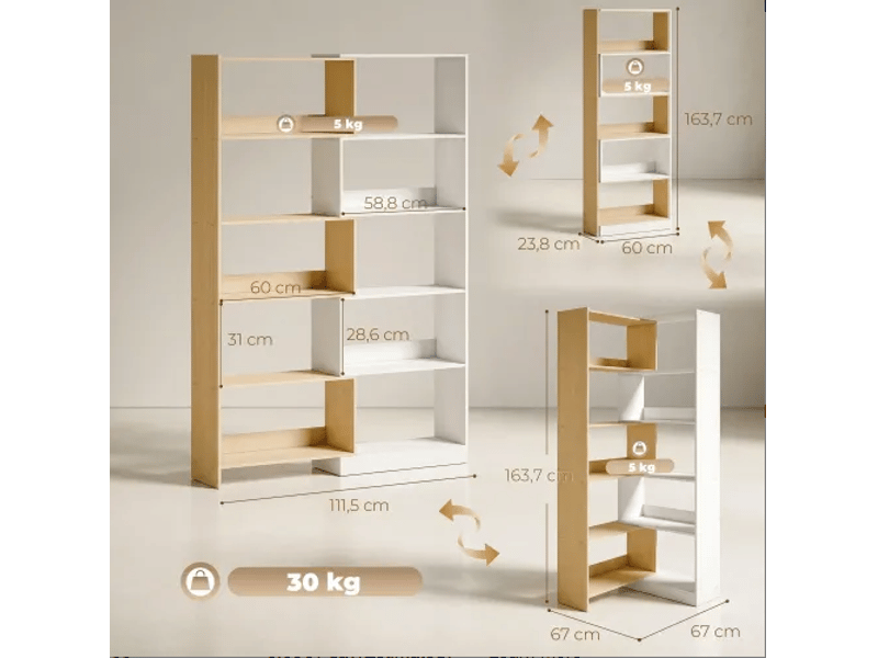  Bibliothèque d’angle pivotante 350° à 5 niveaux, étagère extensible en l multifonctionnelle  - Conforama C