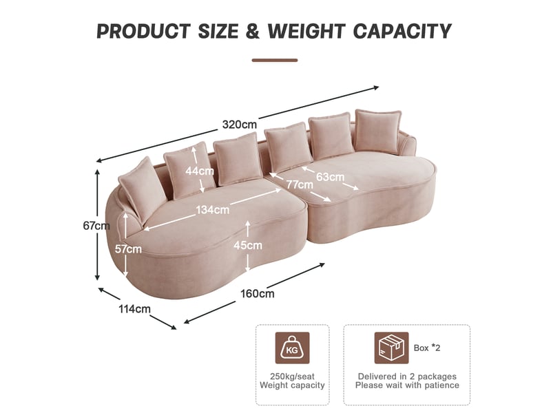  Canapé modulaire 4 places sans montage avec assise profonde et coussins, en chenille, rose  - Conforama E
