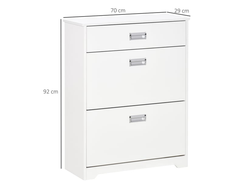  Meuble à chaussures avec 2 tiroirs rabattables étagère réglable + 1 tiroir jusqu'à 16 paires 70l x 29l x 92h blanc  - Conforama D