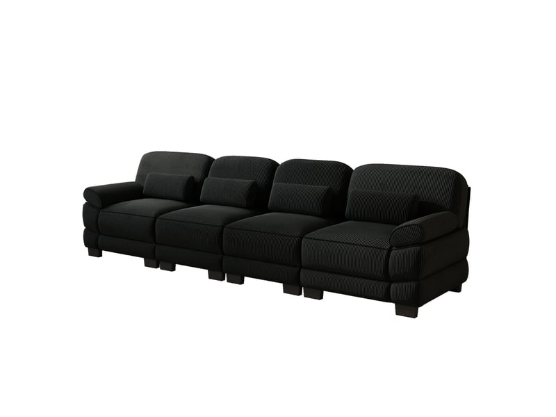  Canapé droit modulable 4 places 336x 88,5x 94 cm, structure solide, coussins de soutien, velours côtelé, noir  - Conforama A