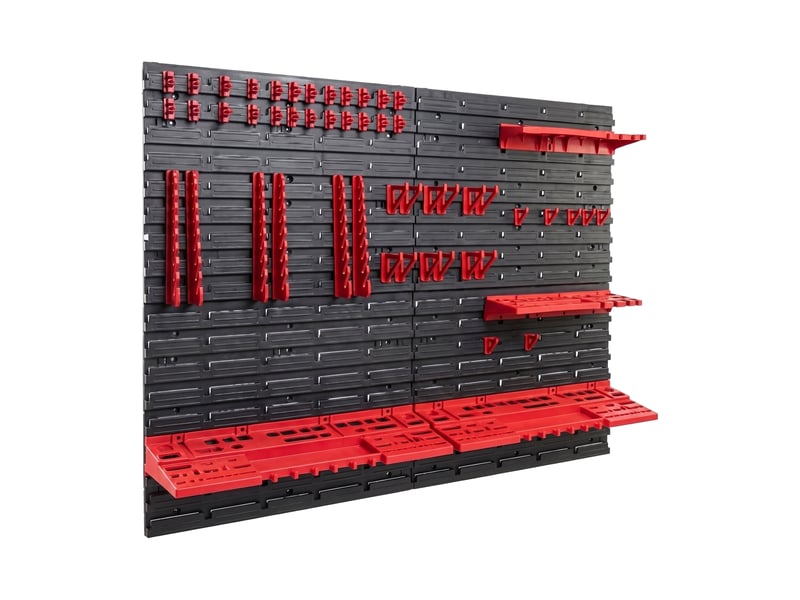  Peg medium - 4 panneaux perforés porte-outils d'atelier 68 pièces support de rangement mural en métal noir  - Conforama A