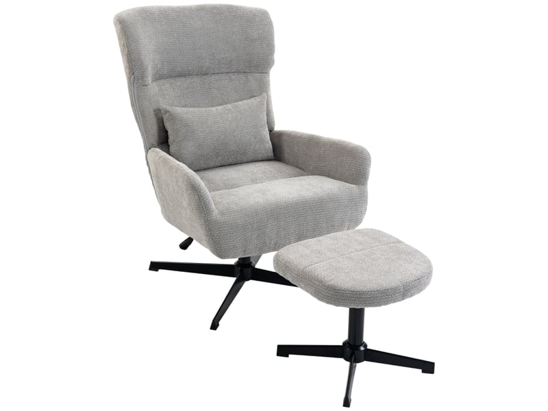  Fauteuil relax - fauteuil lounge pivotant à 360° avec repose-pieds, réglable en hauteur, revêtement en chenille, gris  - Conforama B