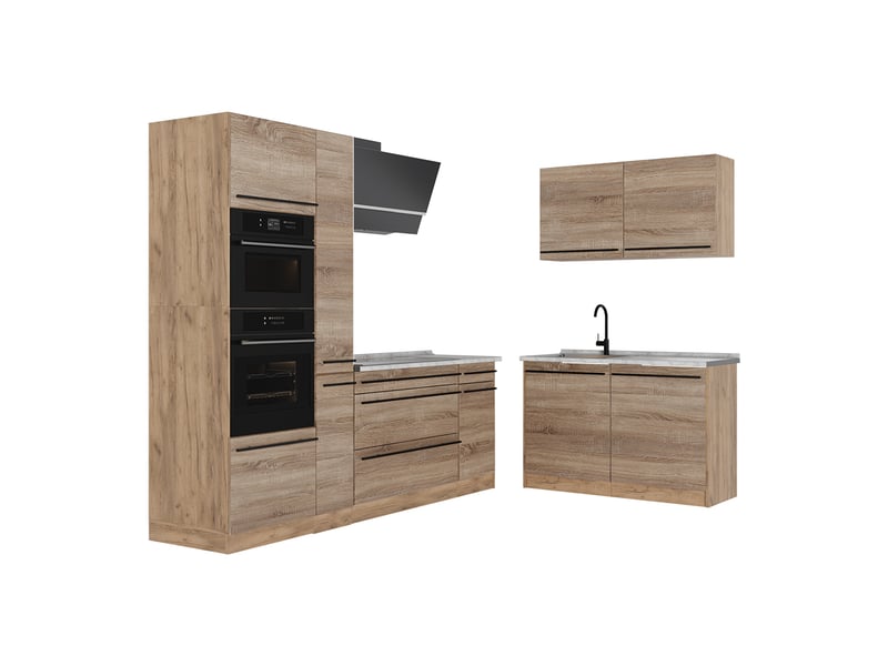  Vicco cuisine en angle, sonomachêne doré, 230 x 120 cm plan de travail marbre  - Conforama A