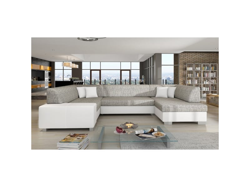 Canapé panoramique en u gris & blanc convertible 6 places havane couchage 125x280cm - Conforama B