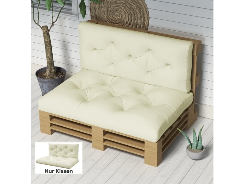  Coussins de palette 2 pièces 120x80 cm – crème – assise et dossier matelassés en polyester  - Conforama E
