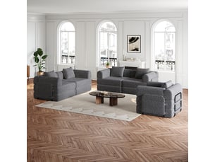 Fauteuil convertible 2 en 1 avec couchage d'appoint, rangement accoudoir et modules modulables en chenille gris