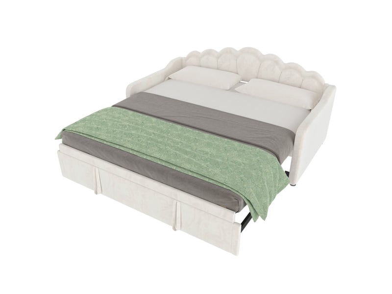  Méridienne convertible en lit gigogne, canapé-lit, lit simple (sans matelas), lit double, velours, bande led à couleurs changeantes, 90 x 200 cm (180 x 200 cm), beige  - Conforama A