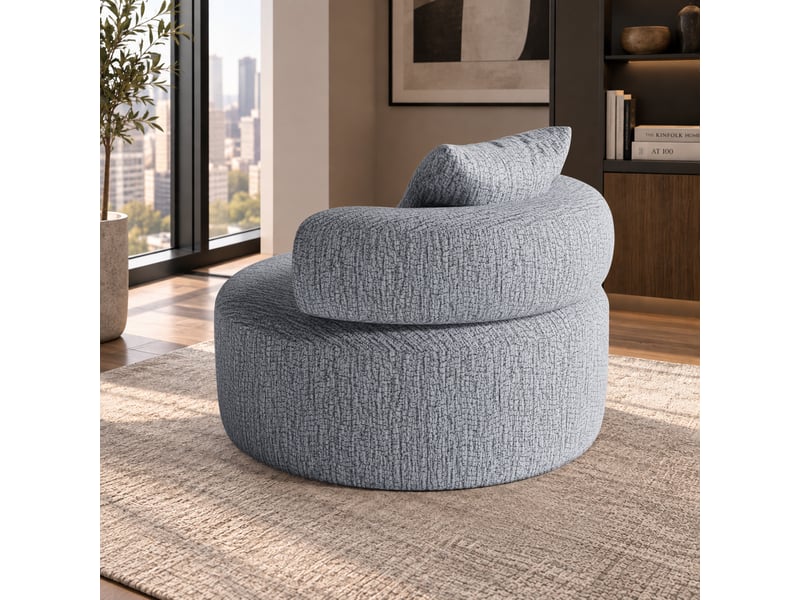  Fauteuil lounge rond 100 cm en chenille, pouf adulte avec coussin, mousse haute densité, siège relax enveloppant pour salon, chambre et bureau - gris  - Conforama C