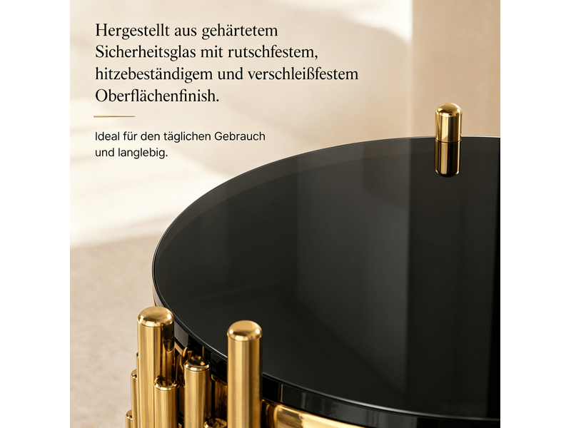  Table d’appoint ronde noire et dorée – 2 plateaux en verre trempé – ø 45 x h 55 cm  - Conforama E