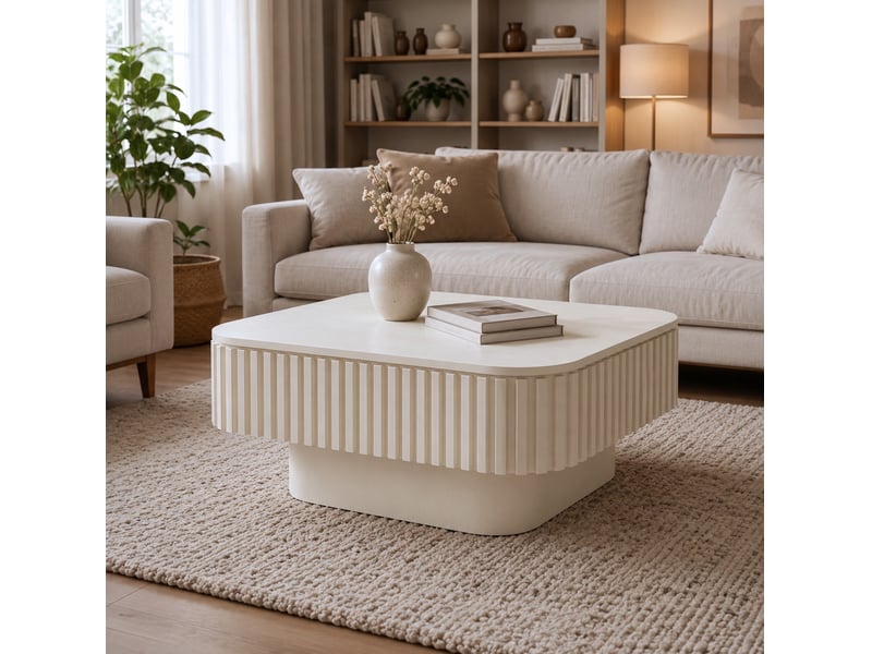 Table basse carrée 75x75x35 cm – beige crème – rangement caché à abattant et style moderne gain de place - Conforama D