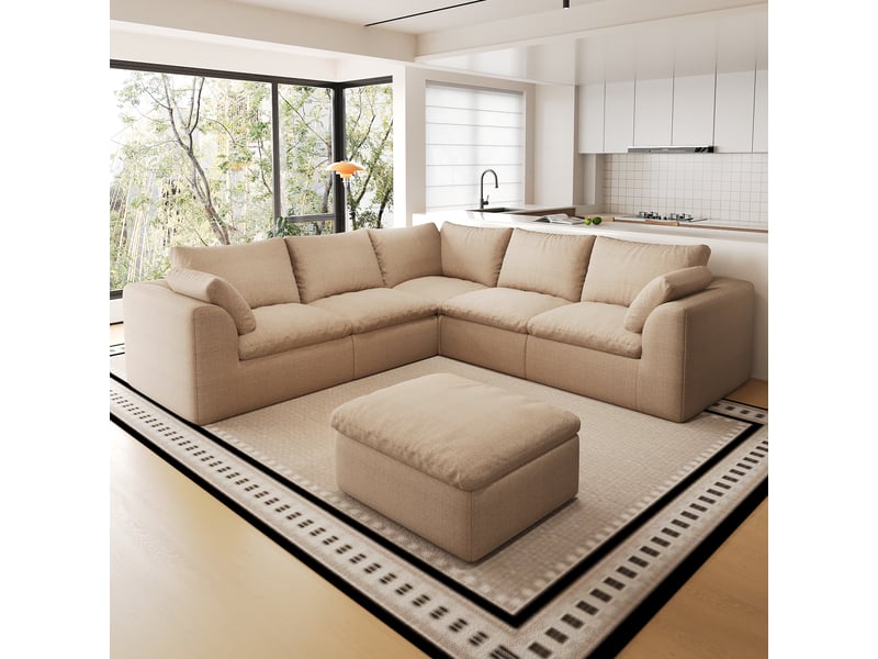 Canapé modulable en v cloud 6 places 245 x 245 cm, mousse compressée, tissu kaki IKSETERA TRADING LTD - Conforama B