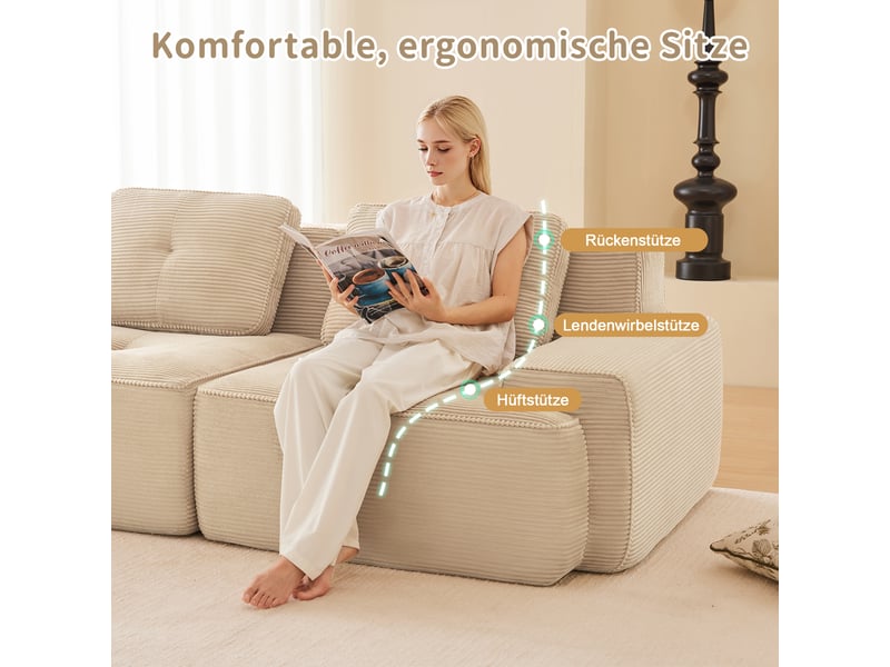  Canapé modulable 4 places en velours côtelé beige 382x104x69 cm W3325S00140 - Conforama D