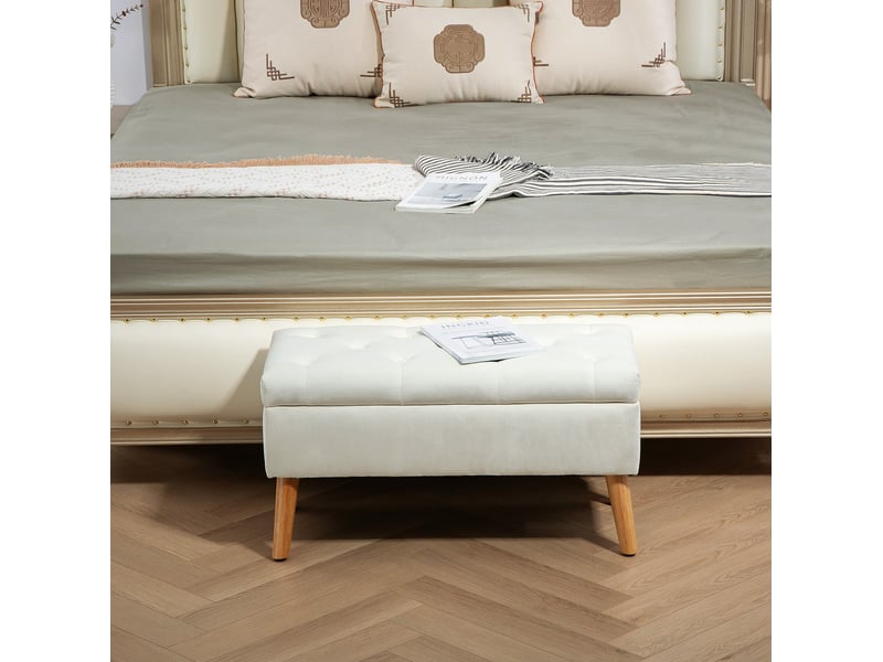  Banc de rangement tcqpz 80 x 35 x 40 cm avec coffre et assise capitonnée aspect velours blanc  - Conforama D