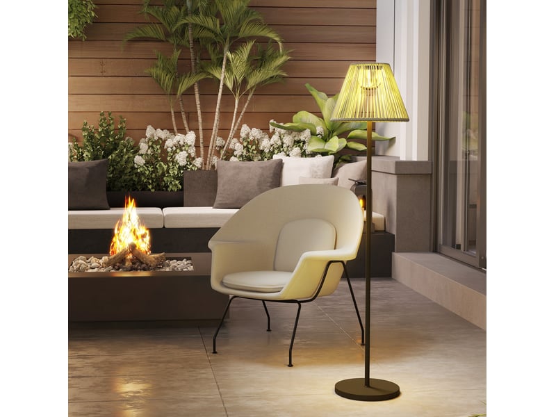  Lampadaire solaire d'extérieur ø33 x 135 cm en acier et rotin pe avec capteur lumineux gris chicfurn  - Conforama C
