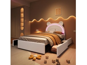 Lit avec rangement 90x200 cm <strong>HAVRYA</strong>  <strong></strong> coloris beige