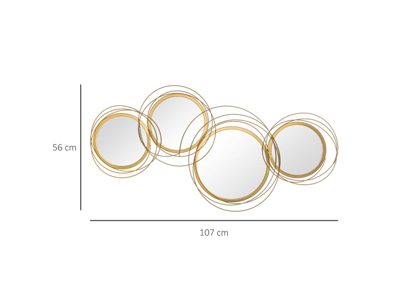  Ensemble de 4 miroirs muraux ronds 107x56 cm métal doré  - Conforama E