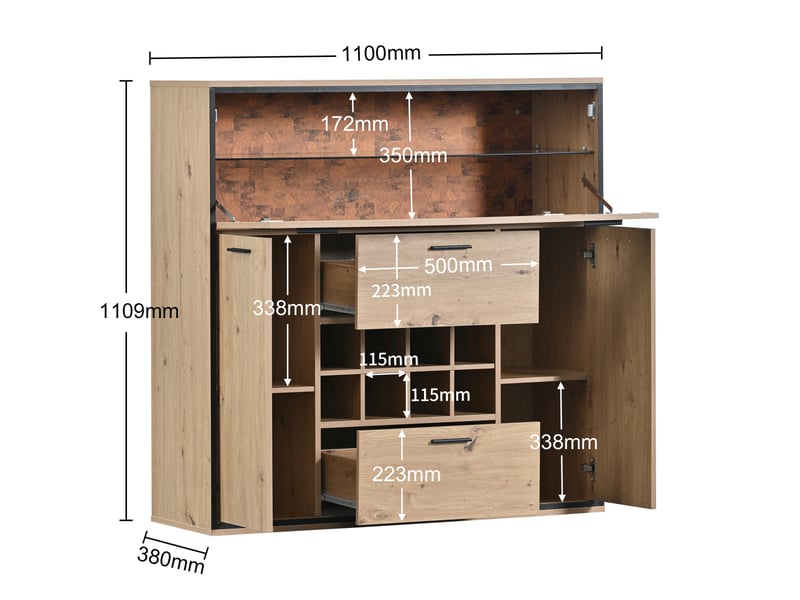 Buffet élégant avec portes doubles, étagères en verre et casier à vin - rangement parfait, bois - Conforama D