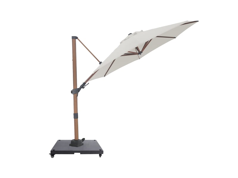  Axi solis parasol déporté rond avec pied de parasol, ø 300 cm, aspect boisbeige | pour le jardin terrasse avec armature thermolaquée | housse de protection inclus  - Conforama E