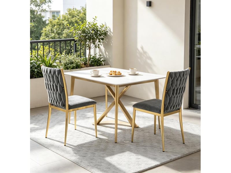  Lot de 2 chaises de salle à manger à dossier haut avec pieds réglables, en velours et métal gris foncé doré  - Conforama D