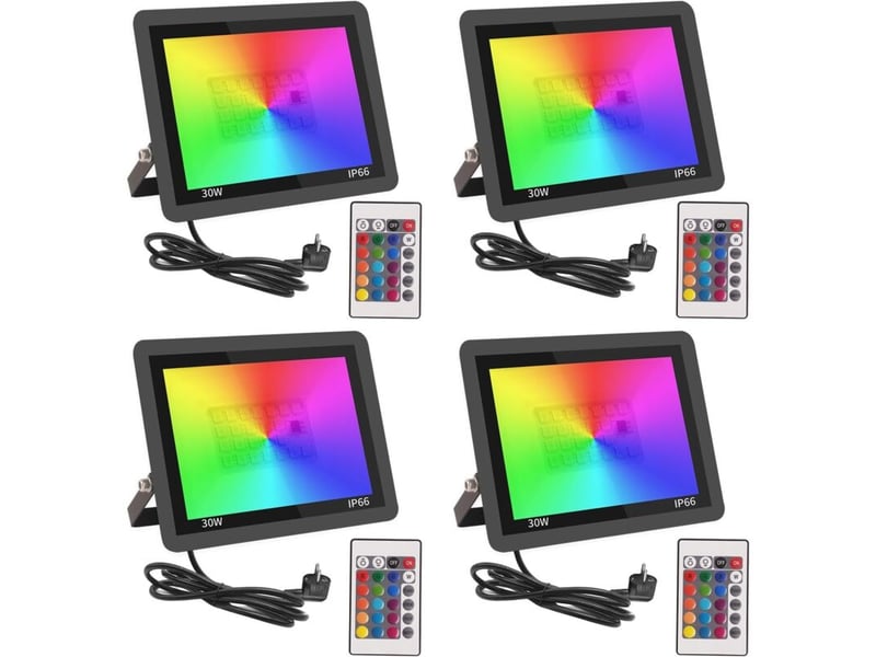  Rgb projecteur led extérieur 30w,spot couleur avec télécommande,16 couleurs 4 modes dimmable éclairage mur  - Conforama A