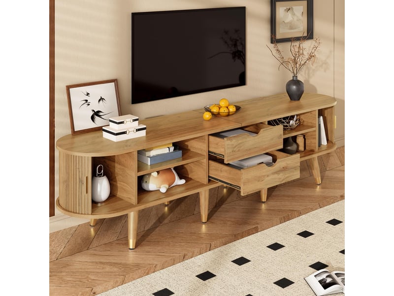  Meuble tv 175x38x45cm - portes coulissantes, avec 2 tiroirs et espace de rangement - design unique - mdf - bois  - Conforama D