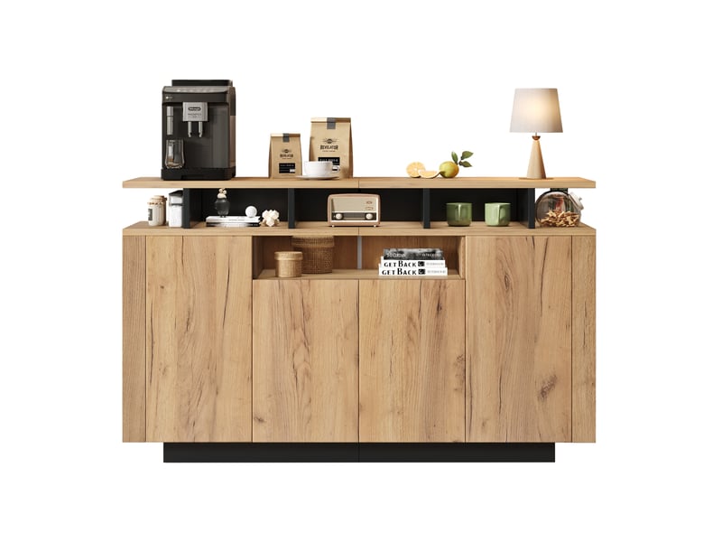 Buffet 140x40x85 cm, 4 portes et niches, commode de rangement pour salon, bureau et salle à manger, aggloméré naturel - Conforama A