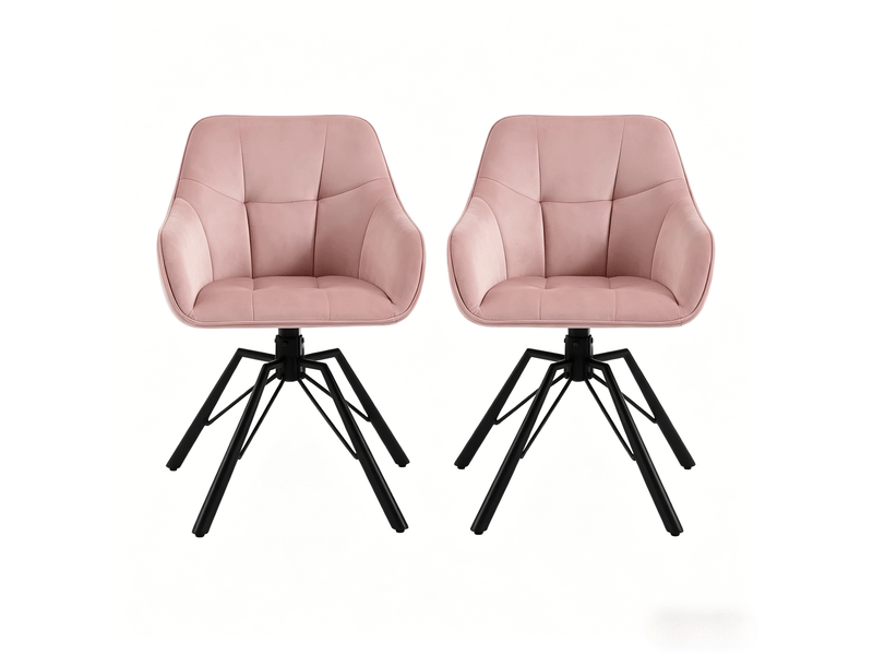  Lot de 2 chaises de salle à manger pivotantes 360° en velours rose avec accoudoirs  - Conforama A