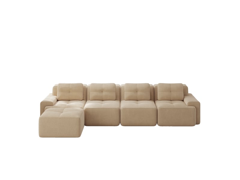Canapé modulable en l 4 places 382x177x69 cm, sans montage, mousse 32d, assise profonde, en velours côtelé, beige - Conforama A