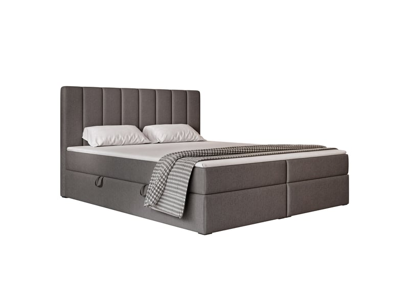  Lit coffre leo - 160x200 cm - avec matelas et surmatelas - tissu tissé chiné - gris foncé LEO - Conforama A