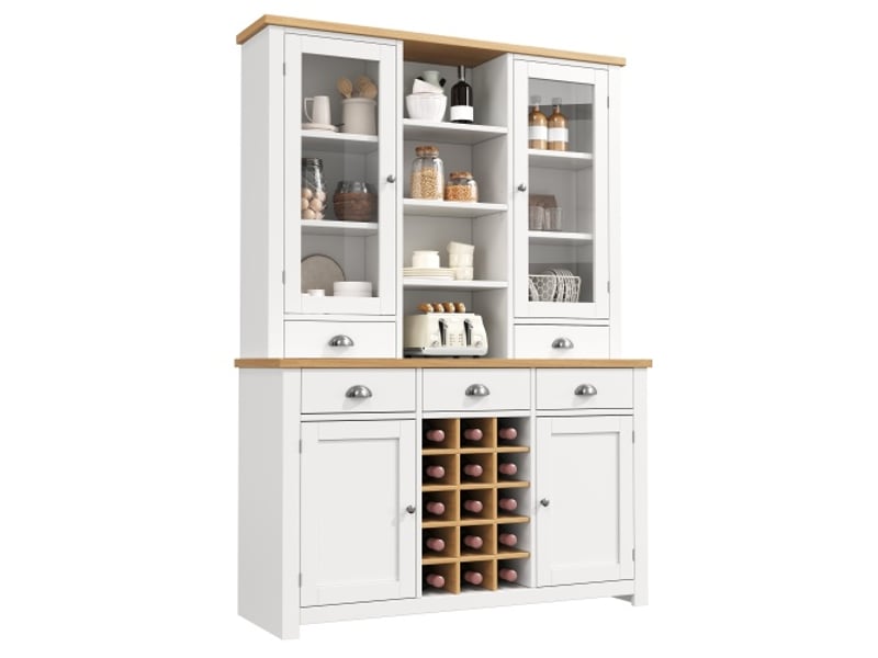  Armoire haute blanche anti-basculement avec porte-verre, poignées métal, fermeture douce et range-bouteilles amovible  - Conforama A