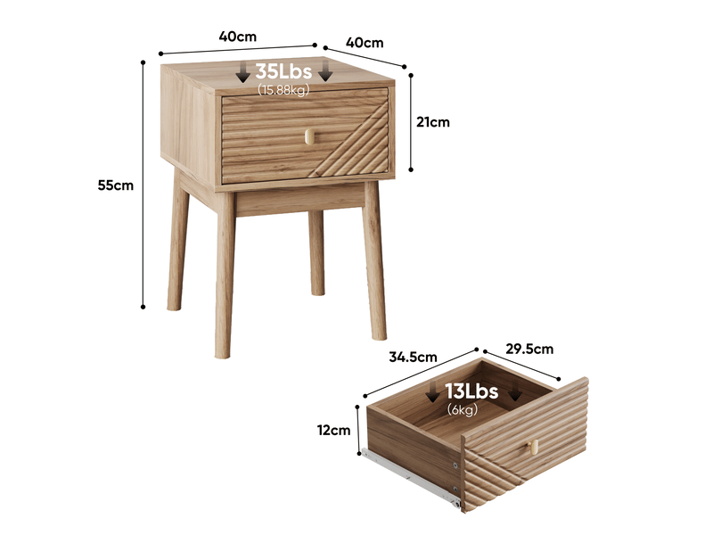  Lot de 2 tables de chevet 40x40x55 cm coloris chêne clair avec tiroir  - Conforama C