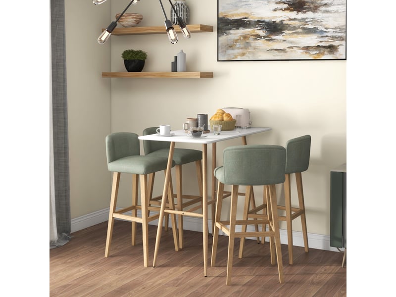  Table de bar rectangulaire 4 personne pieds en acier effet bois assemblage facile blanc 118 x 58 x 98 cm  - Conforama D