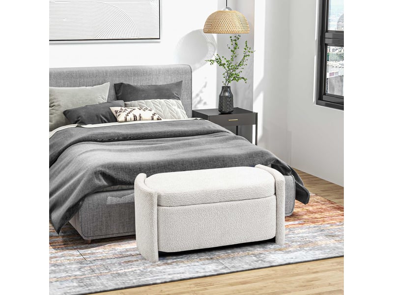  Banc de rangement rembourré pour entrée ou chaussures de couleur crème et beige mesurant 105 cm de large 44 cm de profondeur et 45,5 cm de hauteur  - Conforama B