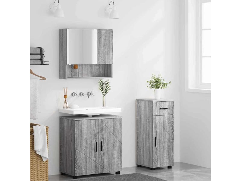 Ensemble de mobilier de salle de bain 3 pc gris sonoma cf64389 - Conforama D