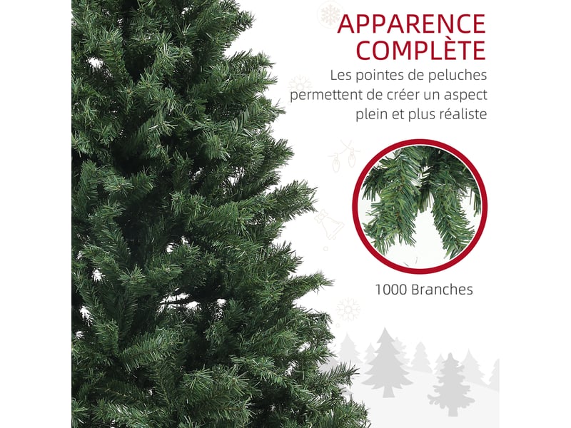  Sapin de noël artificiel arbre de noël 180 cm avec 1 000 branches, ouverture automatique, base en acier, vert  - Conforama E